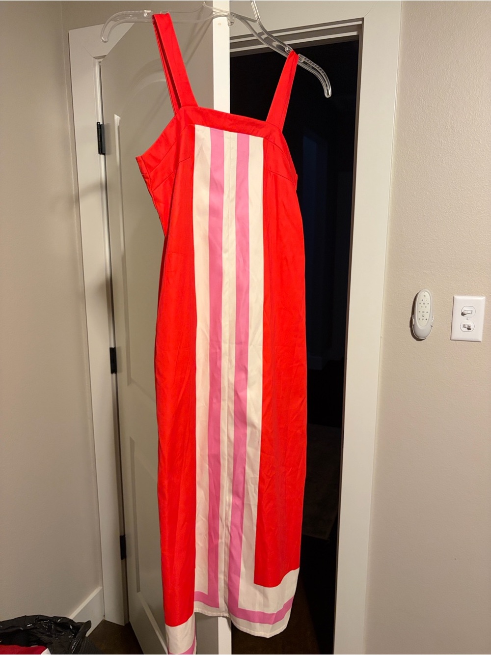 Red Striped Maxi Dress with Pink & White Panels size medium